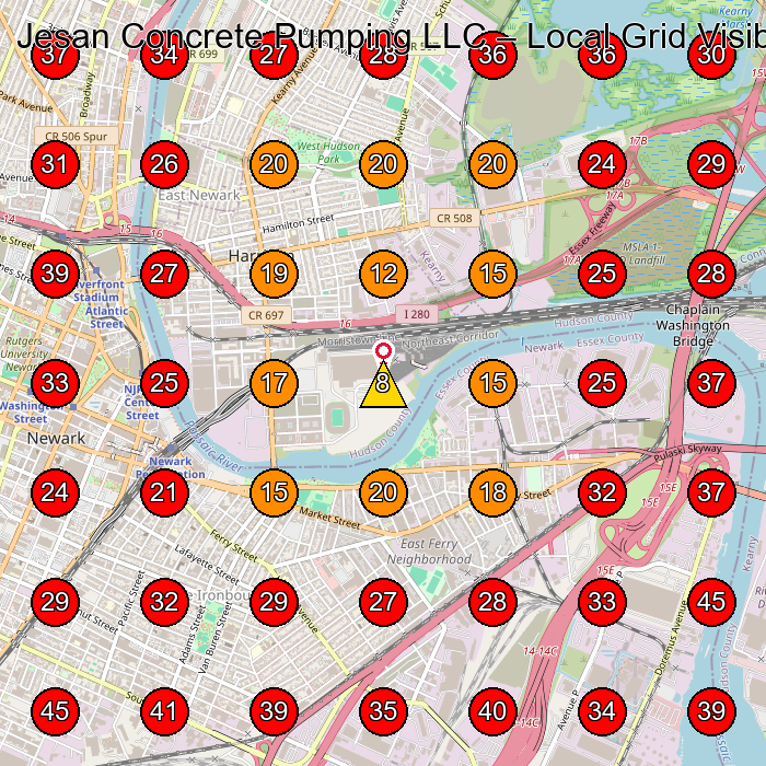 Jesan Concrete Pumping LLC GeoGrid visibility map for Concrete Contractor in Kearny